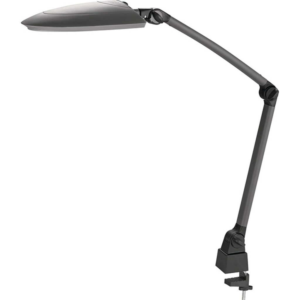 Schreibtischleuchte, Standfuß und Tischklemme, Kunststoff schwarz/anthrazit, mit LED Produktabbildung: Schreibtischleuchte, Standfuß und Tischklemme, Kunststoff schwarz/anthrazit, mit LED