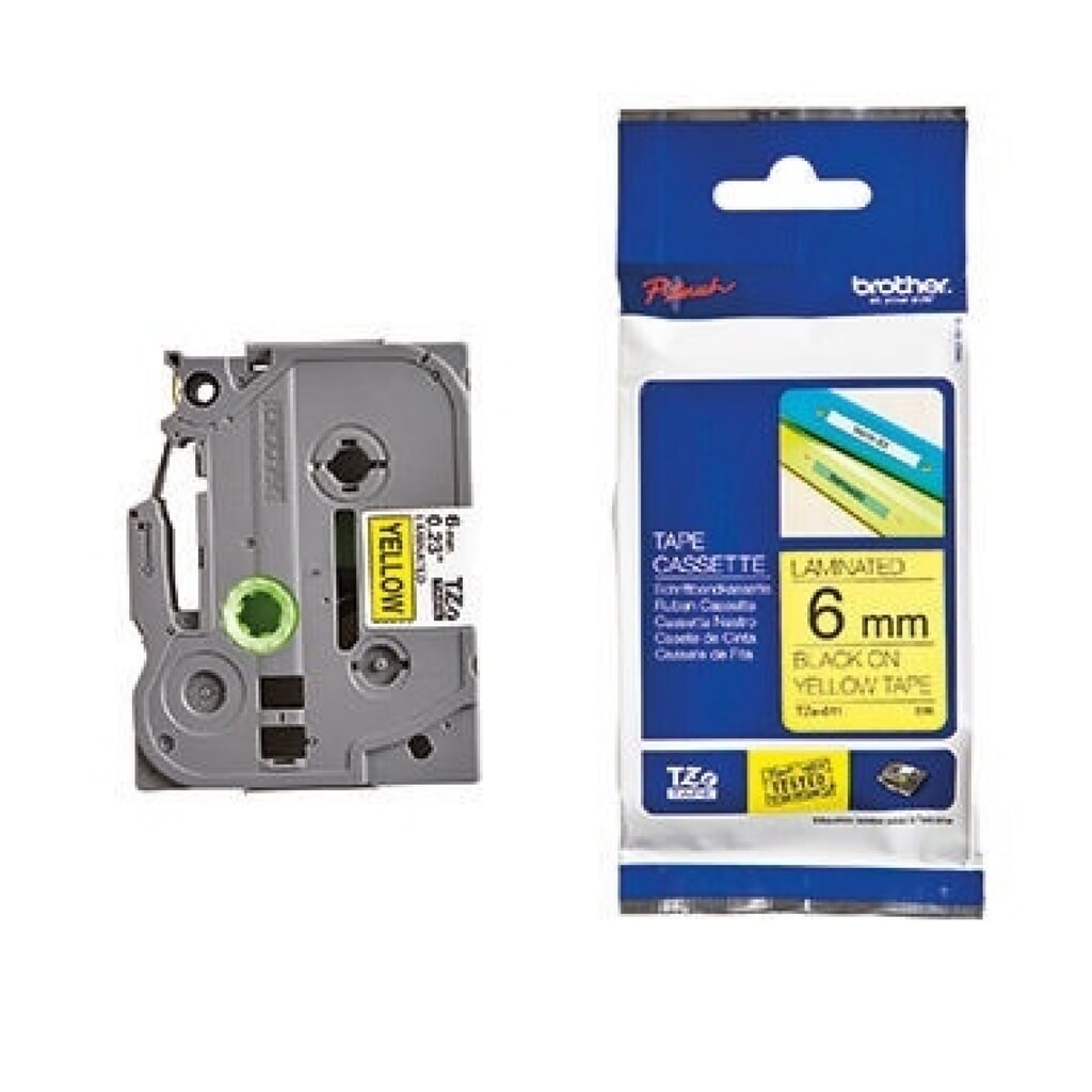 P-touch Schriftbandkassette TZE611 6mmx8m laminiert sw auf ge Produktabbildung: P-touch Schriftbandkassette TZE611 6mmx8m laminiert sw auf ge