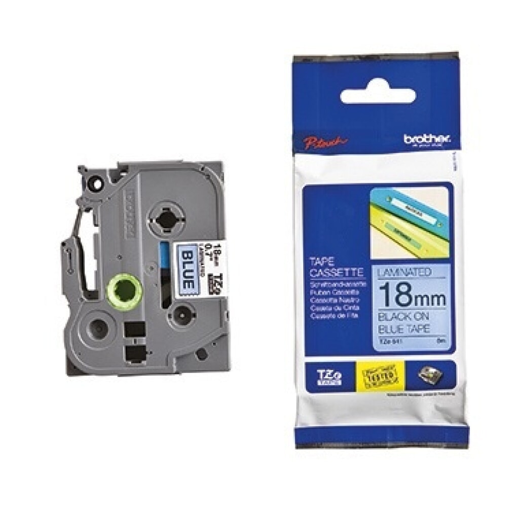 P-touch Schriftbandkassette TZE541 18mmx8m laminiert sw auf blau Produktabbildung: P-touch Schriftbandkassette TZE541 18mmx8m laminiert sw auf blau