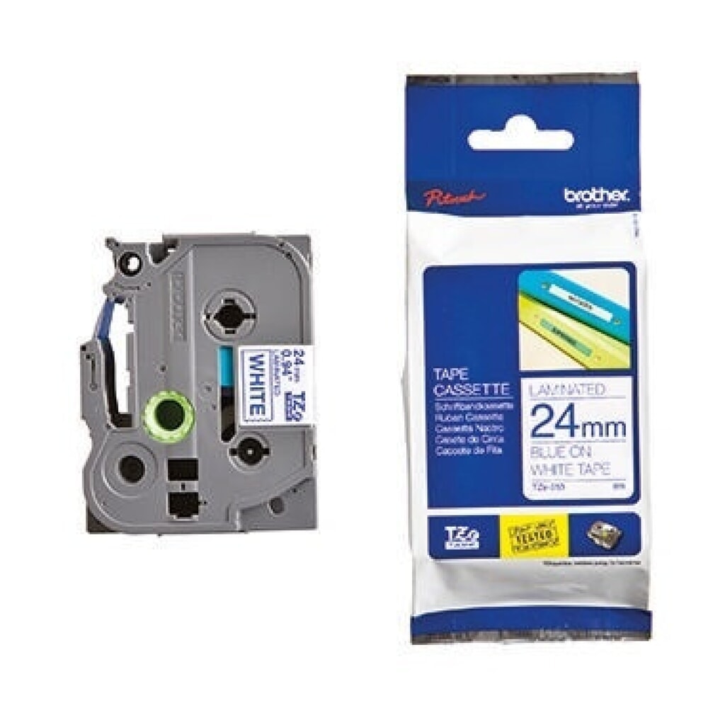 P-touch Schriftbandkassette TZE253 24mmx8m laminiert bl auf ws Produktabbildung: P-touch Schriftbandkassette TZE253 24mmx8m laminiert bl auf ws