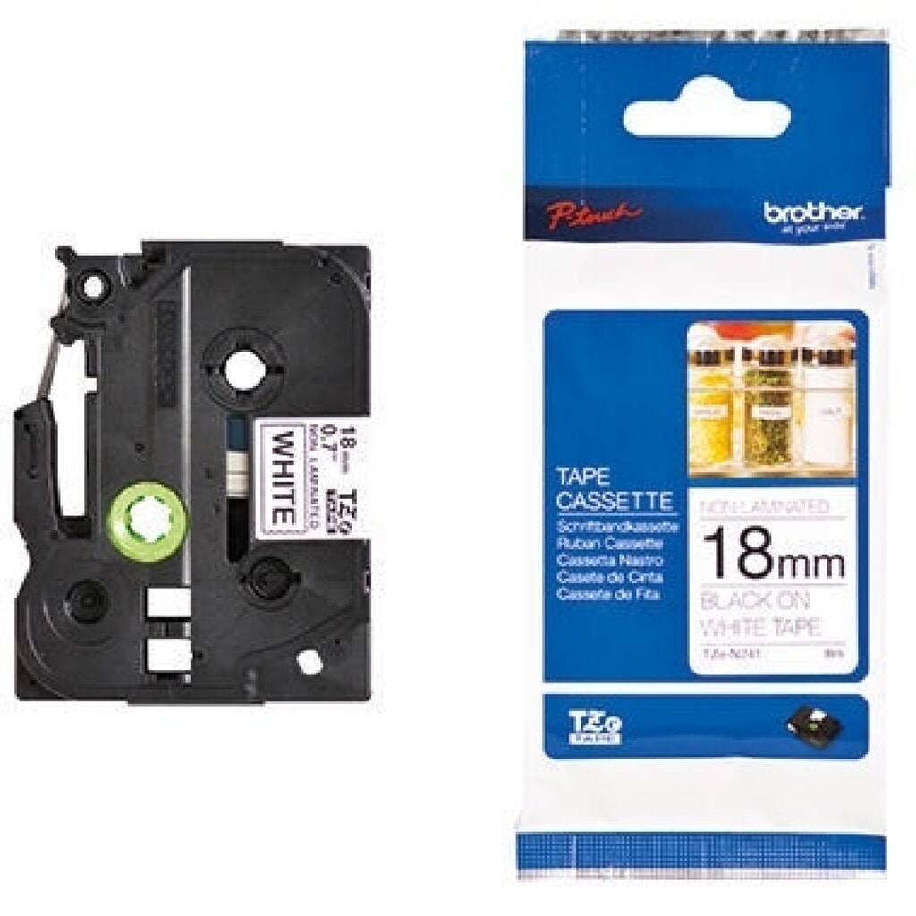 P-touch Schriftbandkassette TZEN241 18mmx8m unlaminiert sw auf ws Produktabbildung: P-touch Schriftbandkassette TZEN241 18mmx8m unlaminiert sw auf ws