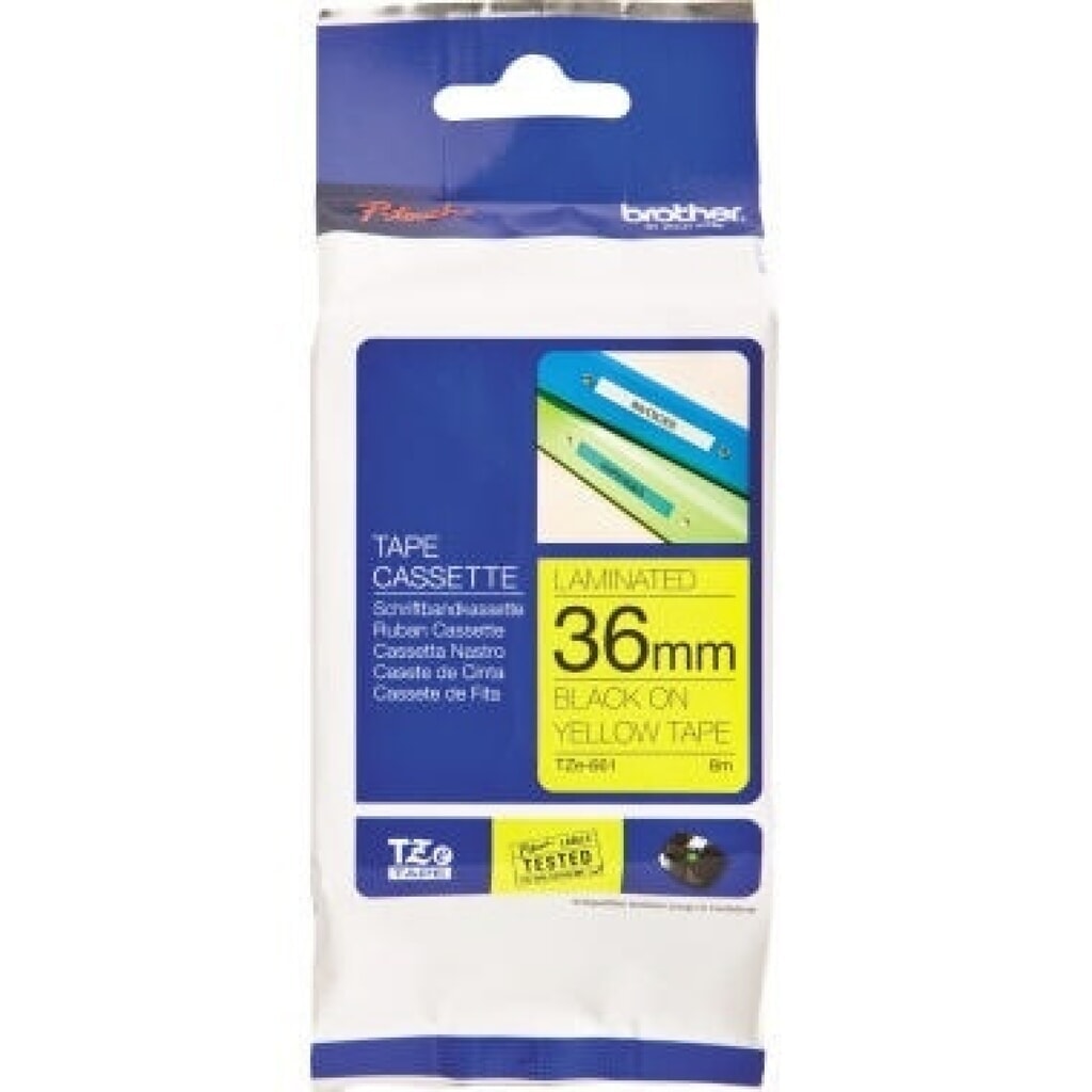 P-touch Schriftbandkassette TZE661 36mmx8m laminiert sw auf ge Produktabbildung: P-touch Schriftbandkassette TZE661 36mmx8m laminiert sw auf ge