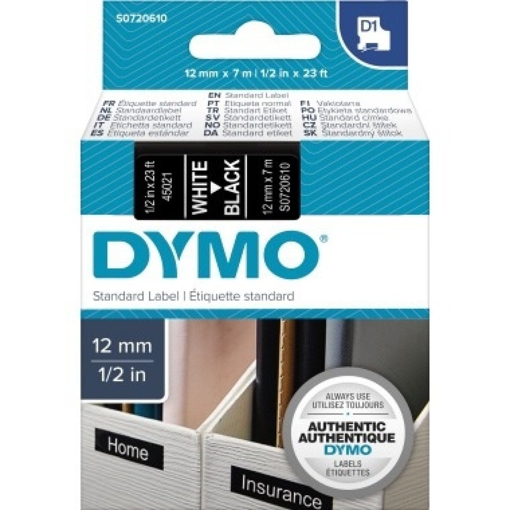 Produktabbildung Nr. 1: DYMO Schriftbandkassette D1 S0720610 12mmx7m ws auf sw