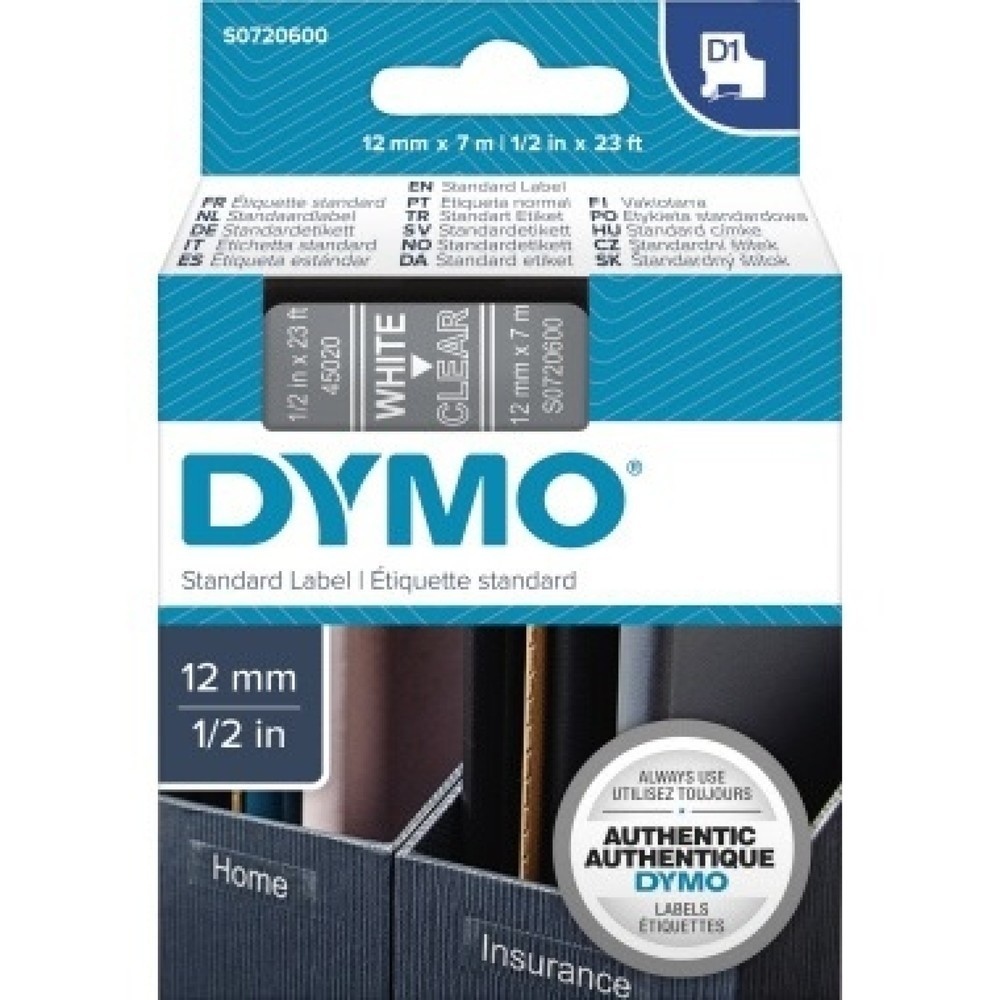 Produktabbildung: DYMO Schriftbandkassette D1 S0720600 12mmx7m ws auf tr