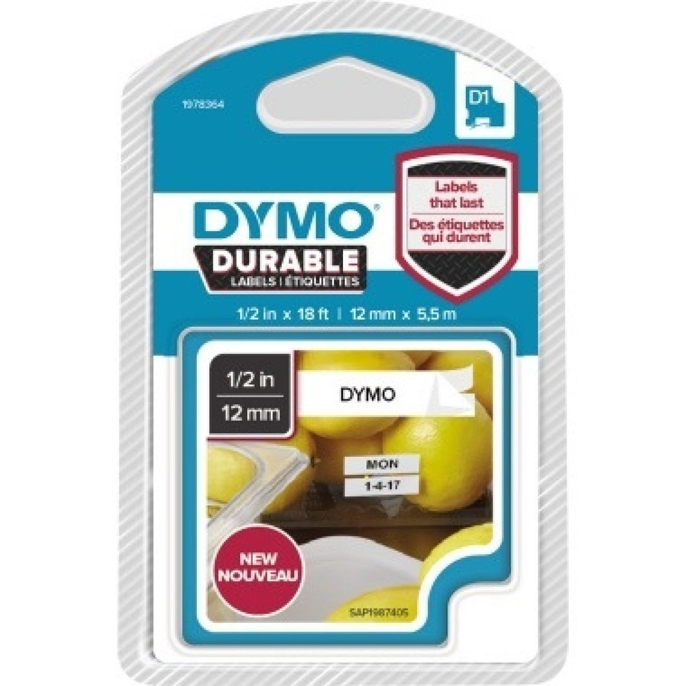 Produktabbildung: DYMO Schriftbandkassette D1 1978364 12mmx5,5m sw auf ws