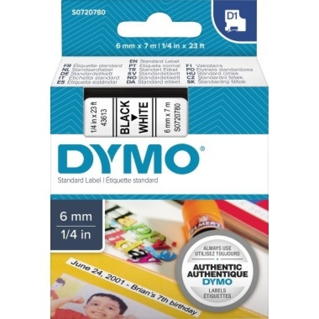 Produktabbildung: DYMO Schriftbandkassette D1 S0720780 6mmx7m schwarz auf weiß
