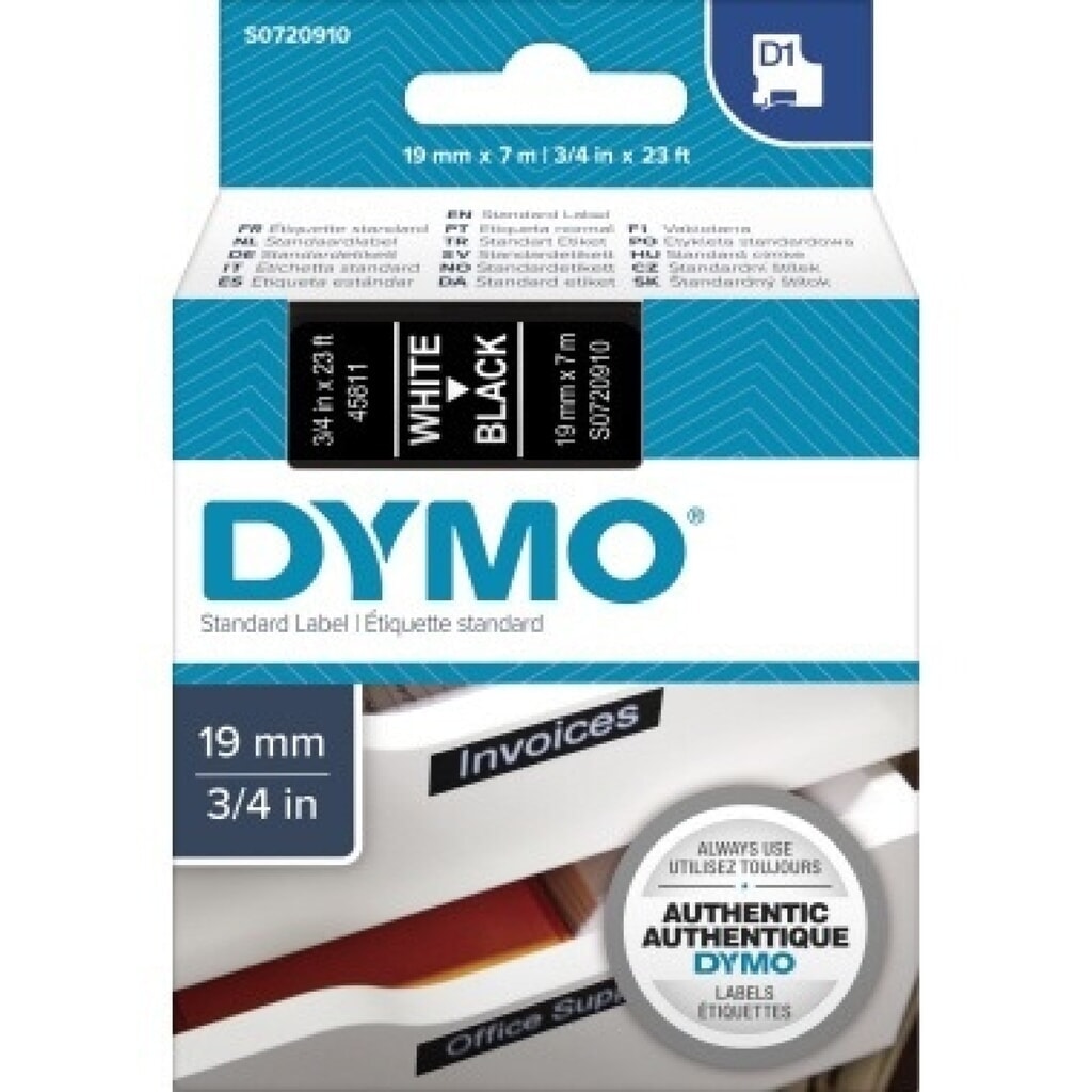 Produktabbildung: DYMO Schriftbandkassette D1 S0720910 19mmx7m ws auf sw