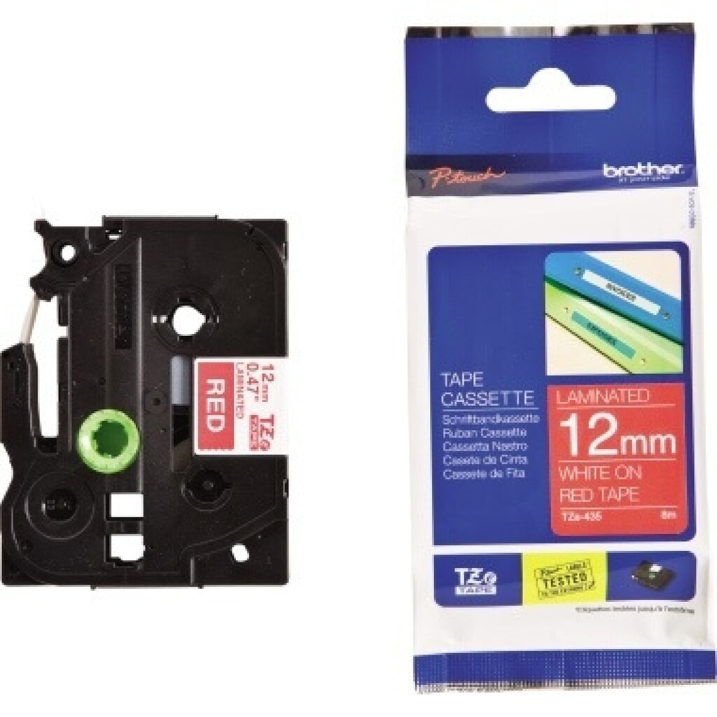 P-touch Schriftbandkassette TZE435 12mmx8m laminiert ws auf rt Produktabbildung Nr. 1: P-touch Schriftbandkassette TZE435 12mmx8m laminiert ws auf rt