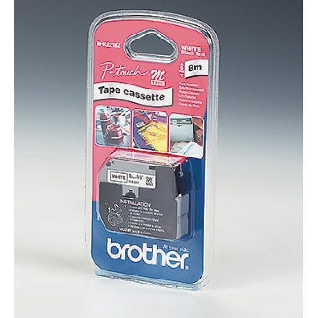 P-touch Schriftbandkassette MK221BZ 9mmx8m unlaminiert sw auf ws Produktabbildung: P-touch Schriftbandkassette MK221BZ 9mmx8m unlaminiert sw auf ws