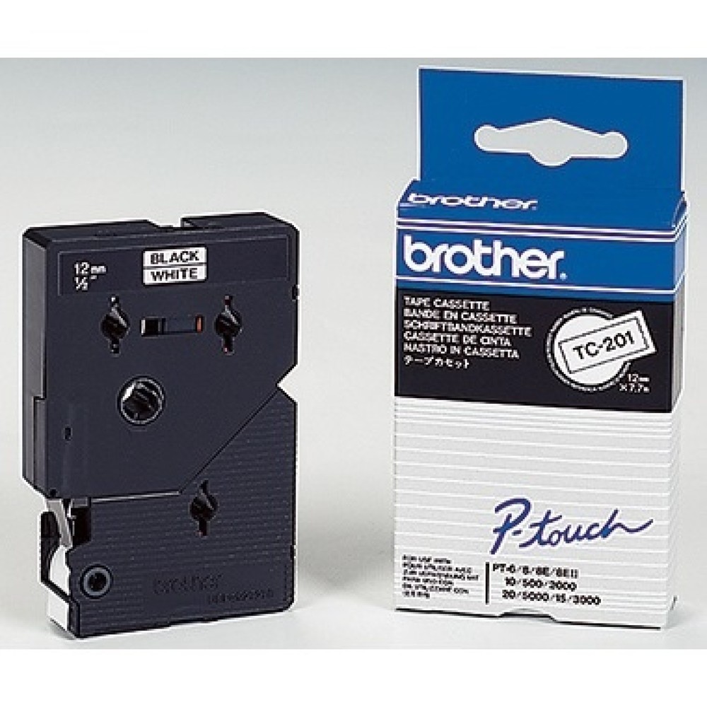 Produktabbildung: P-touch Schriftbandkassette TC201 12mmx7,7m laminiert sw auf ws
