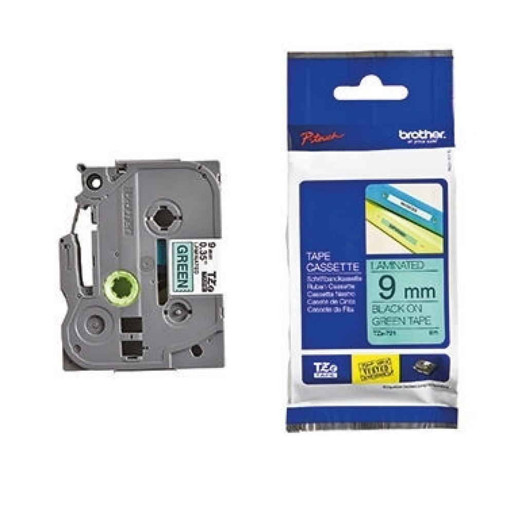 Produktabbildung: P-touch Schriftbandkassette TZE721 9mmx8m laminiert sw auf gn