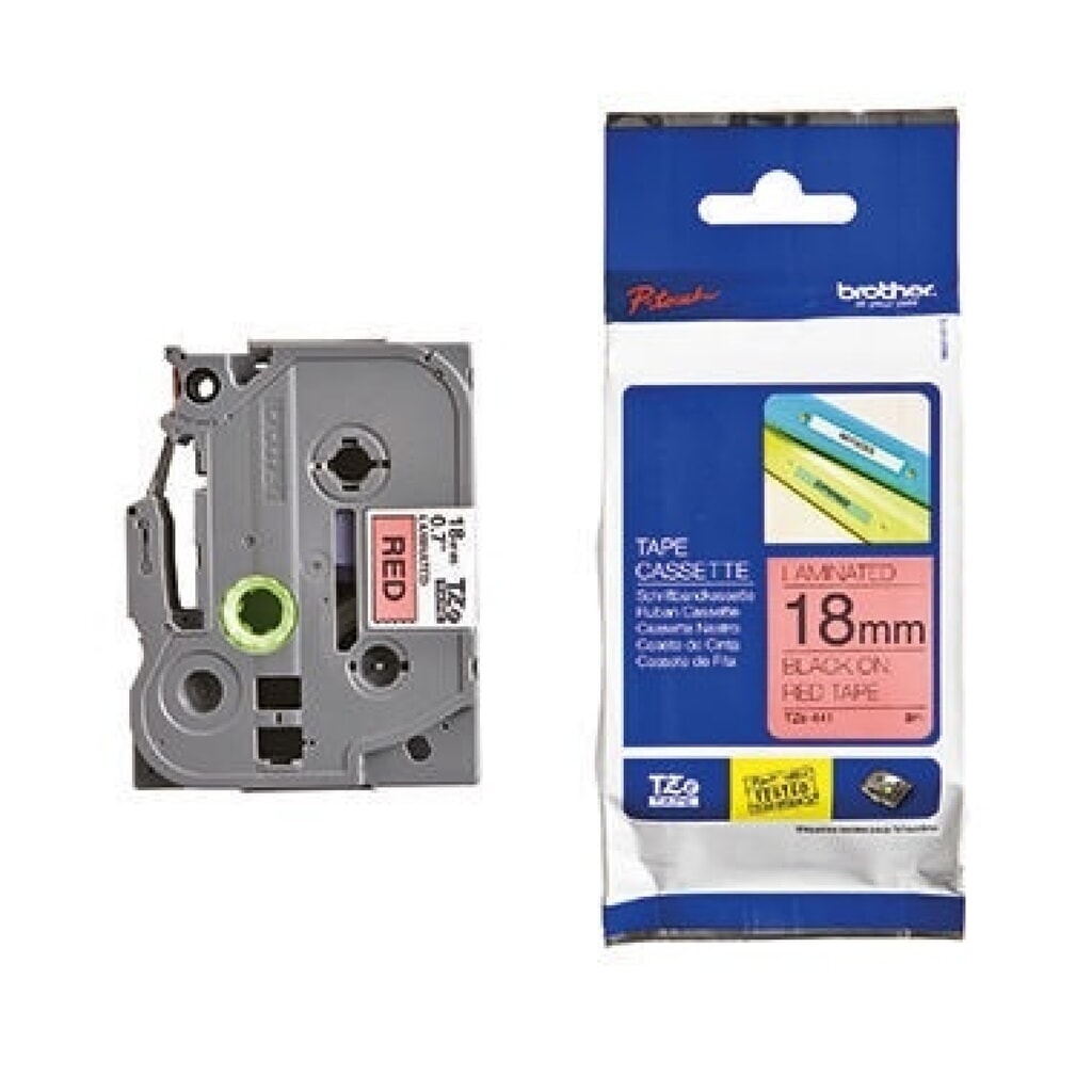 P-touch Schriftbandkassette TZE441 18mmx8m laminiert sw auf rt Produktabbildung: P-touch Schriftbandkassette TZE441 18mmx8m laminiert sw auf rt