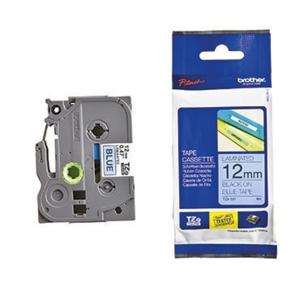 P-touch Schriftbandkassette TZE531 12mmx8m laminiert sw auf bl Produktabbildung: P-touch Schriftbandkassette TZE531 12mmx8m laminiert sw auf bl