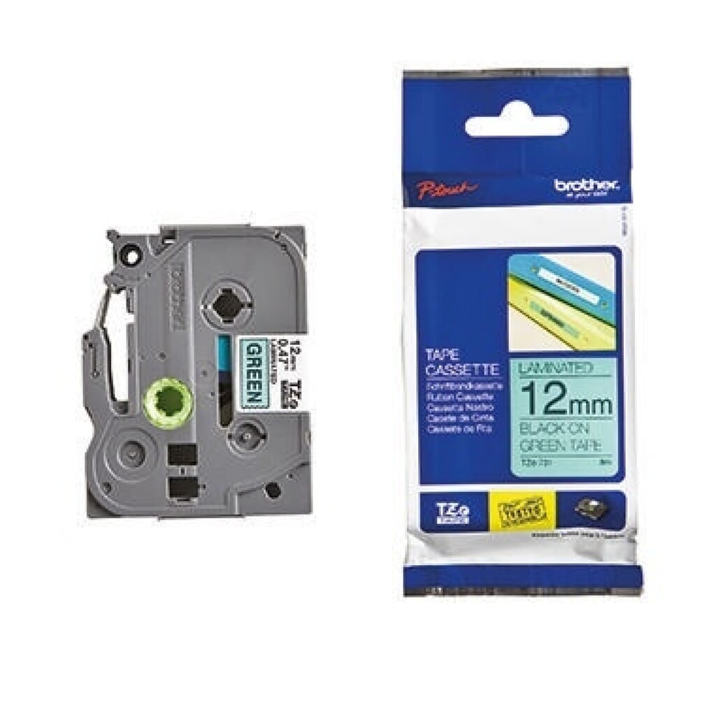 P-touch Schriftbandkassette TZE731 12mmx8m laminiert sw auf gn Produktabbildung: P-touch Schriftbandkassette TZE731 12mmx8m laminiert sw auf gn
