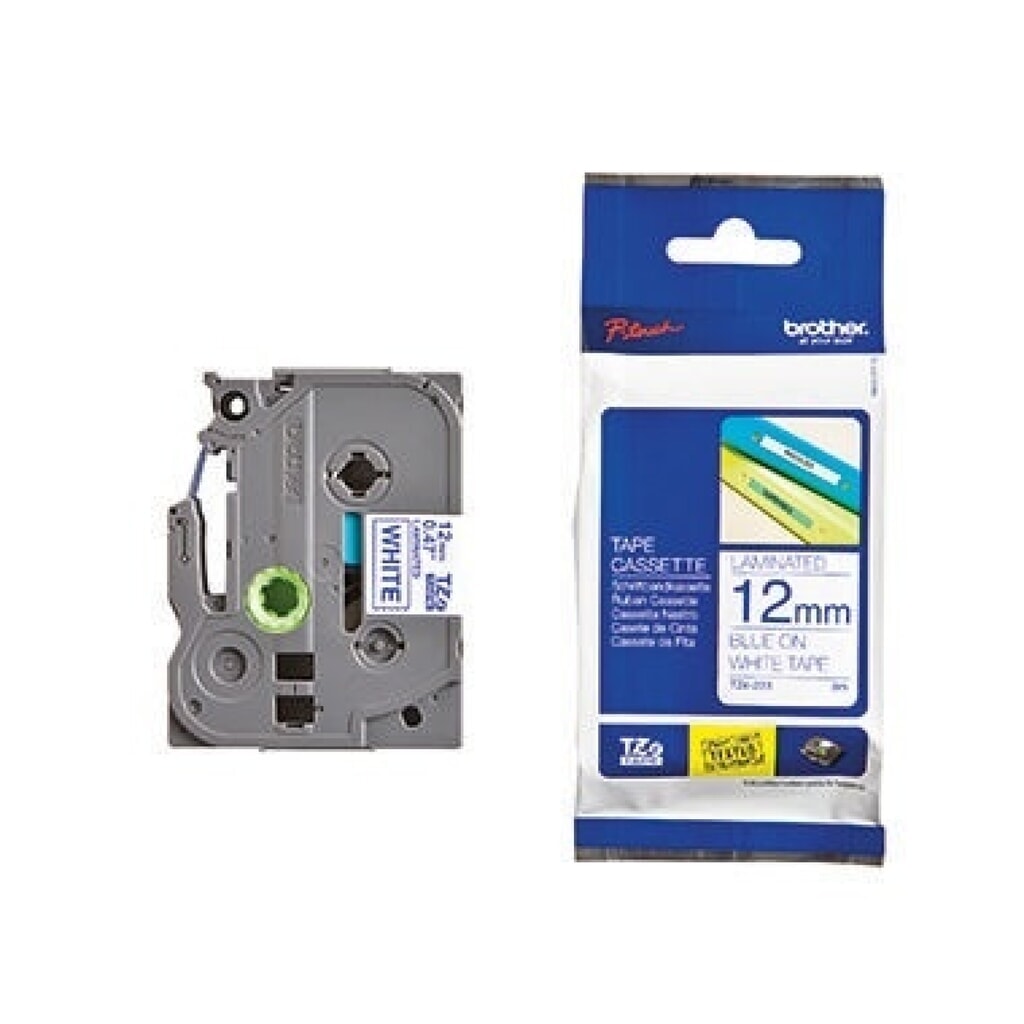 P-touch Schriftbandkassette TZE233 12mmx8m laminiert bl auf ws Produktabbildung: P-touch Schriftbandkassette TZE233 12mmx8m laminiert bl auf ws