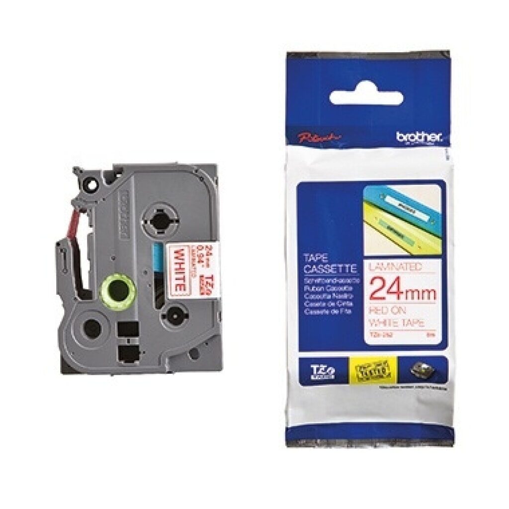 P-touch Schriftbandkassette TZE252 24mmx8m laminiert rt auf ws Produktabbildung: P-touch Schriftbandkassette TZE252 24mmx8m laminiert rt auf ws