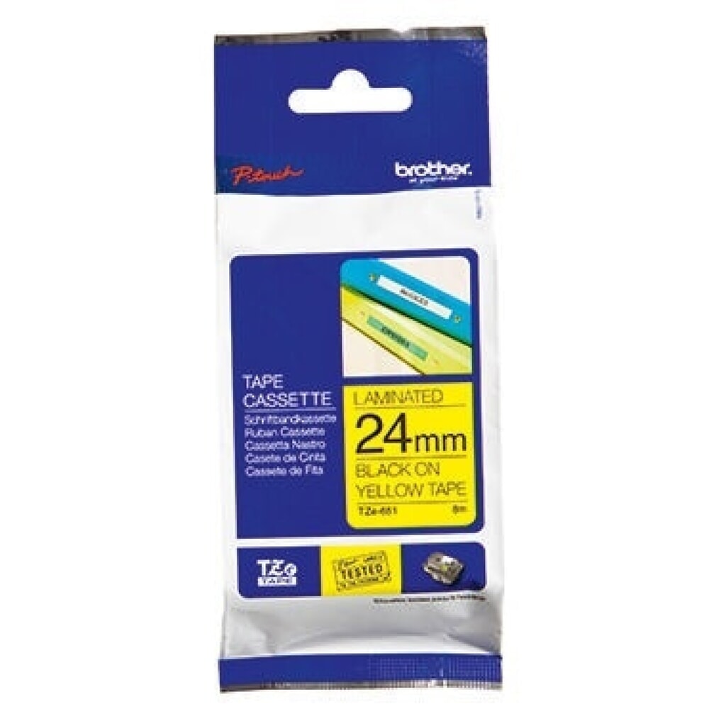 P-touch Schriftbandkassette TZE651 24mmx8m laminiert sw auf ge Produktabbildung: P-touch Schriftbandkassette TZE651 24mmx8m laminiert sw auf ge