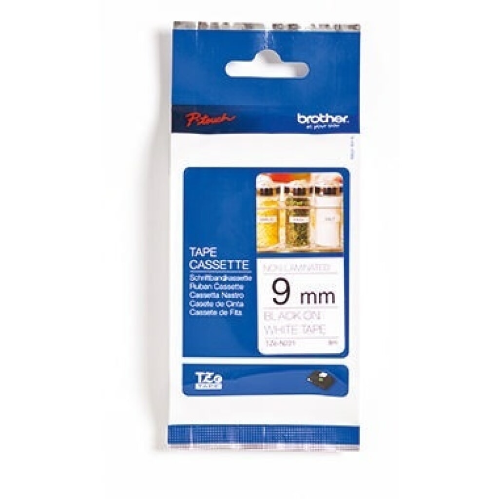 P-touch Schriftbandkassette TZEN221 9mmx8m unlaminiert sw auf ws Produktabbildung: P-touch Schriftbandkassette TZEN221 9mmx8m unlaminiert sw auf ws