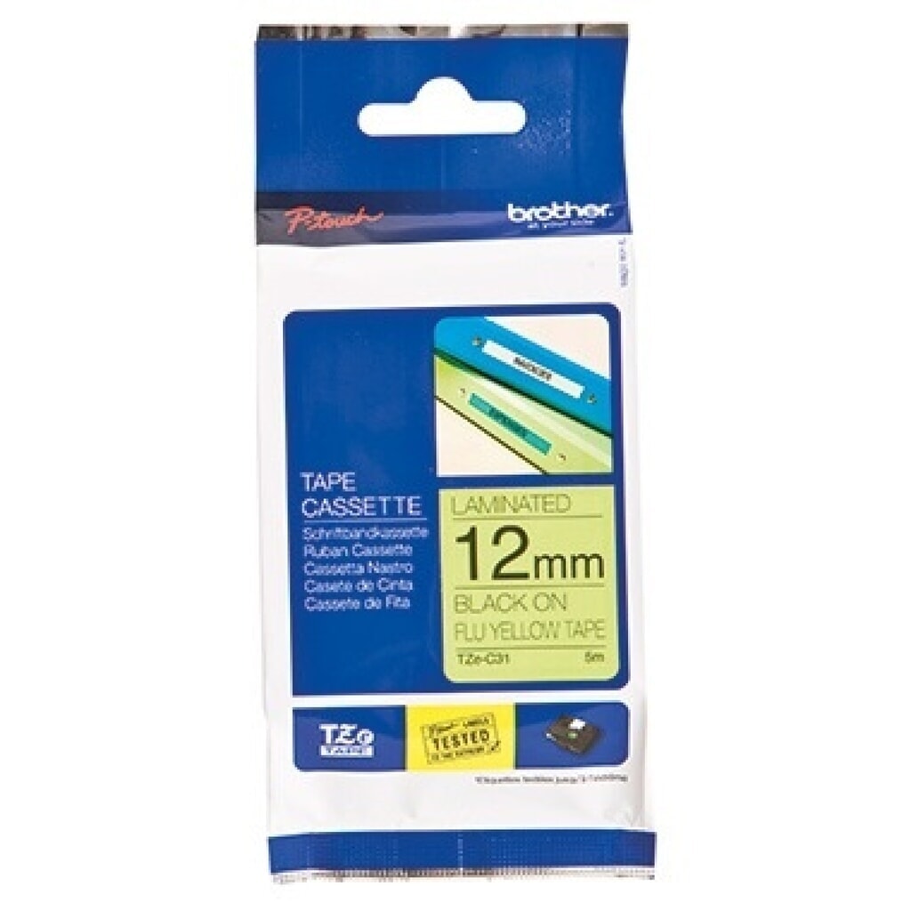 P-touch Schriftbandkassette TZEC31 12mmx5m sw auf ge Produktabbildung: P-touch Schriftbandkassette TZEC31 12mmx5m sw auf ge