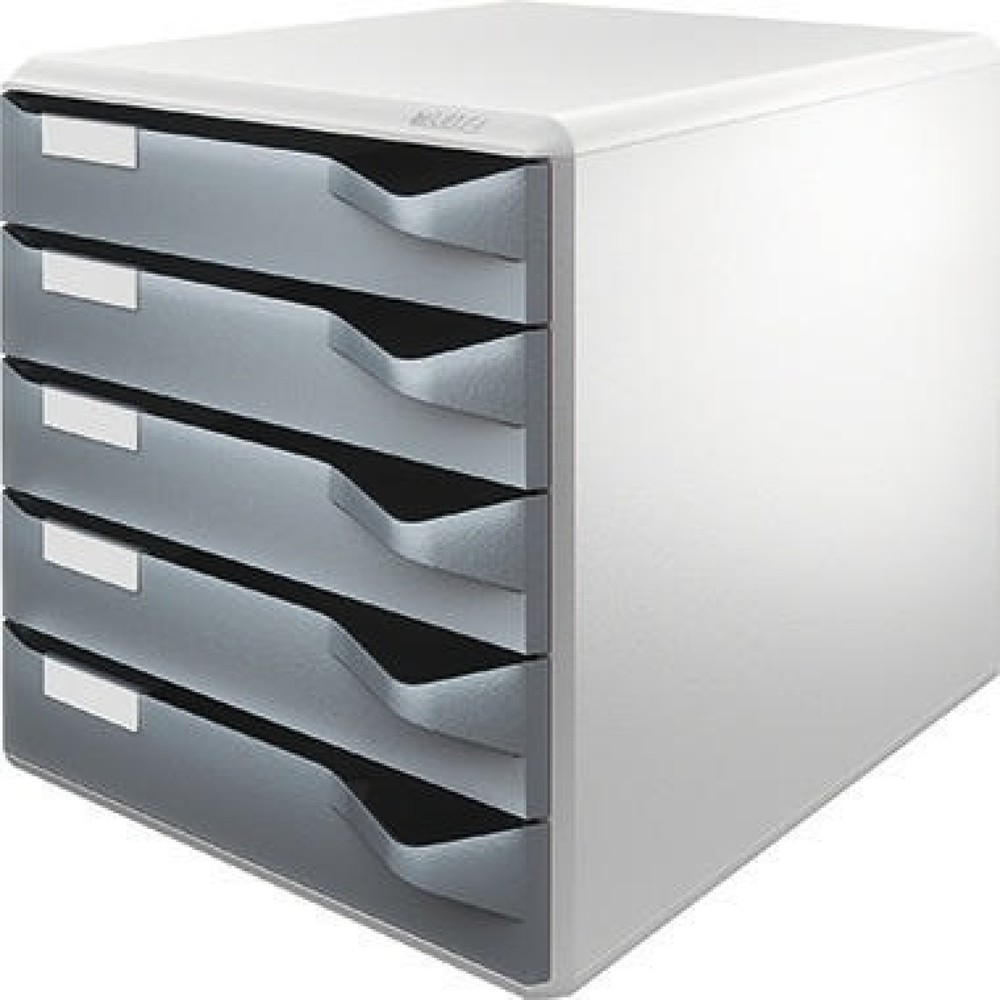 Produktabbildung: Leitz Schubladenbox 52800089 DIN A4 5Schubfächer lichtgr/d.gr