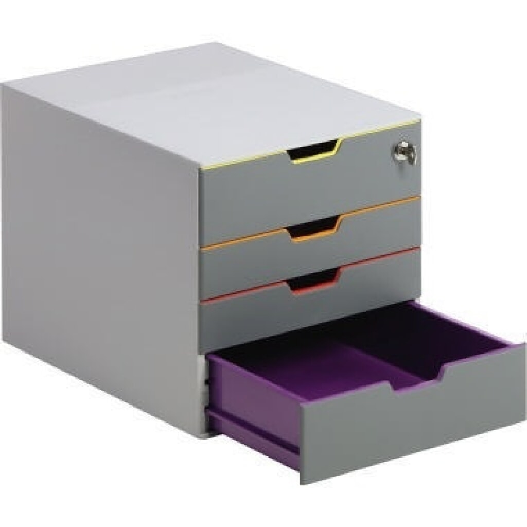 DURABLE Schubladenbox VARICOLOR Safe 760627 Schloss 4Fächer gr/fb Produktabbildung: DURABLE Schubladenbox VARICOLOR Safe 760627 Schloss 4Fächer gr/fb