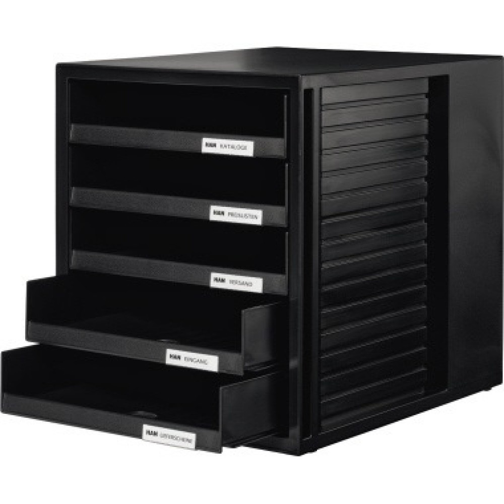 Produktabbildung: HAN Schubladenbox 1401-13 DIN A4 5Schubfächer PS schwarz/schwarz