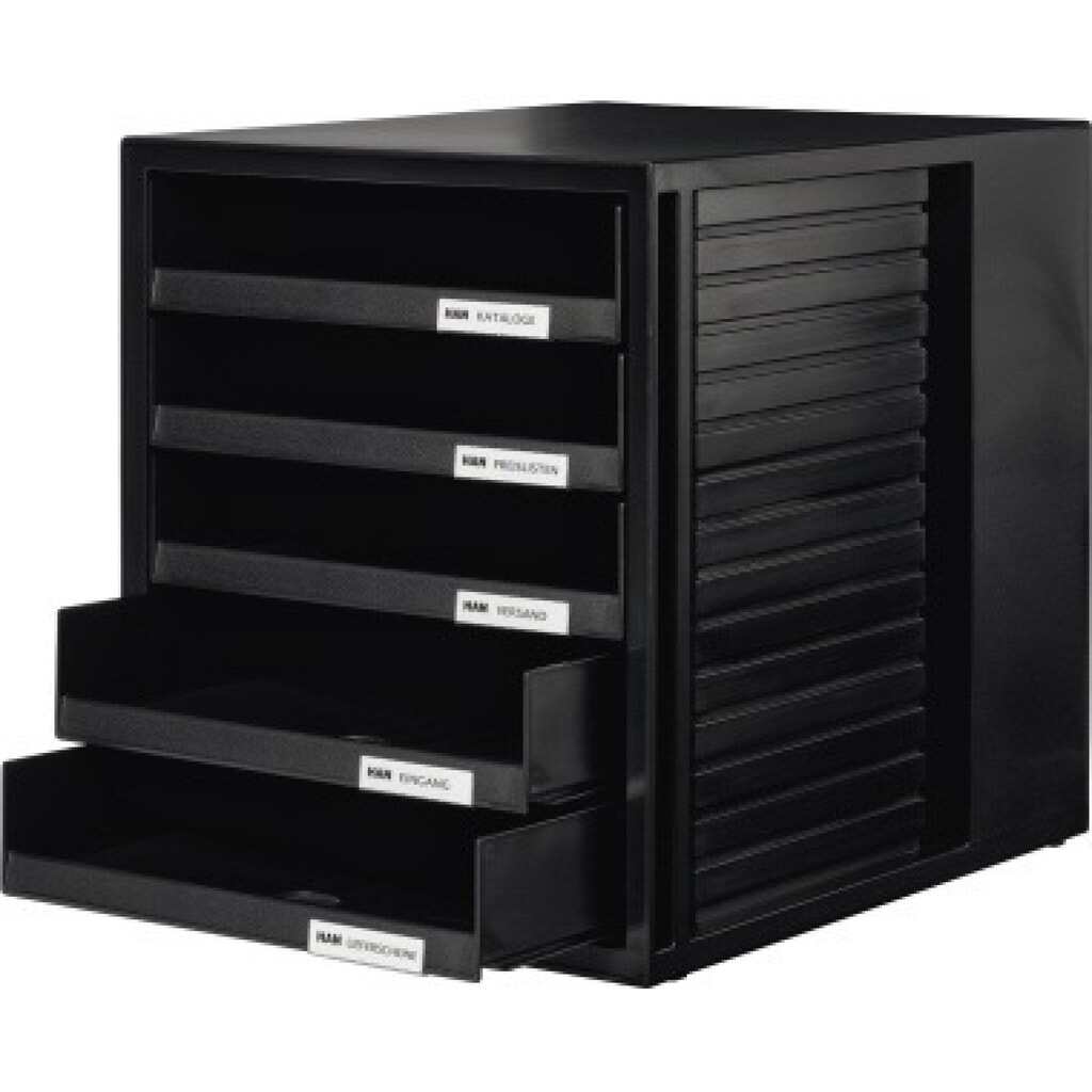 HAN Schubladenbox 1401-13 DIN A4 5Schubfächer PS schwarz/schwarz Produktabbildung: HAN Schubladenbox 1401-13 DIN A4 5Schubfächer PS schwarz/schwarz