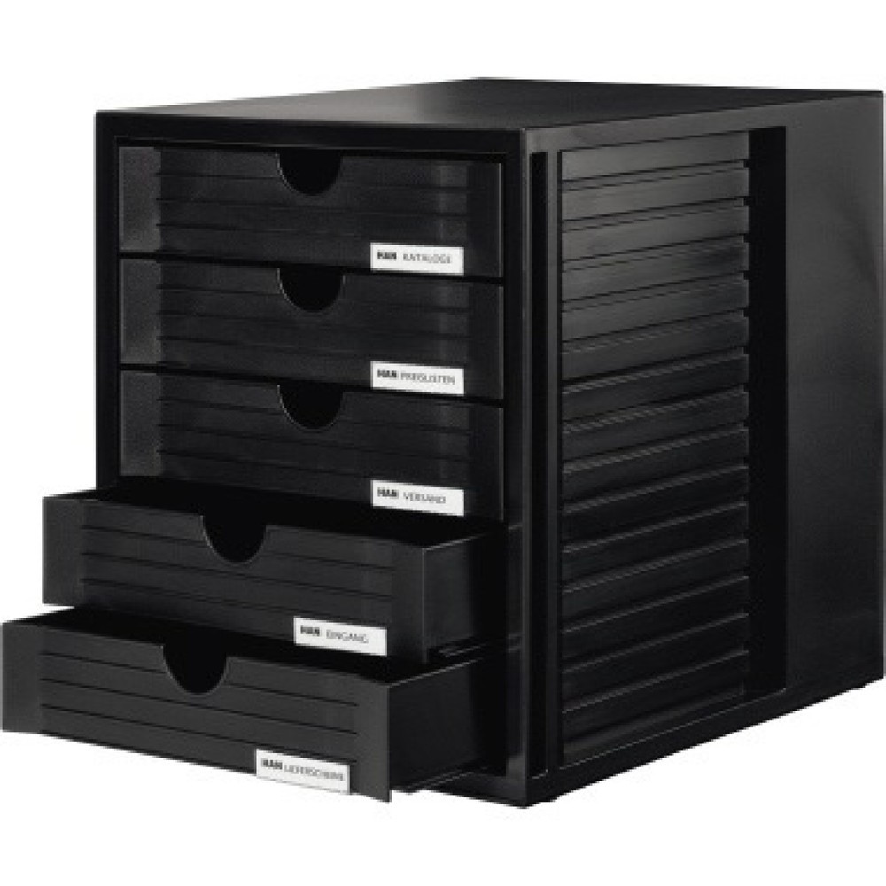 Produktabbildung: HAN Schubladenbox Systembox 1450-13 DIN C4 5Schubfächer sw