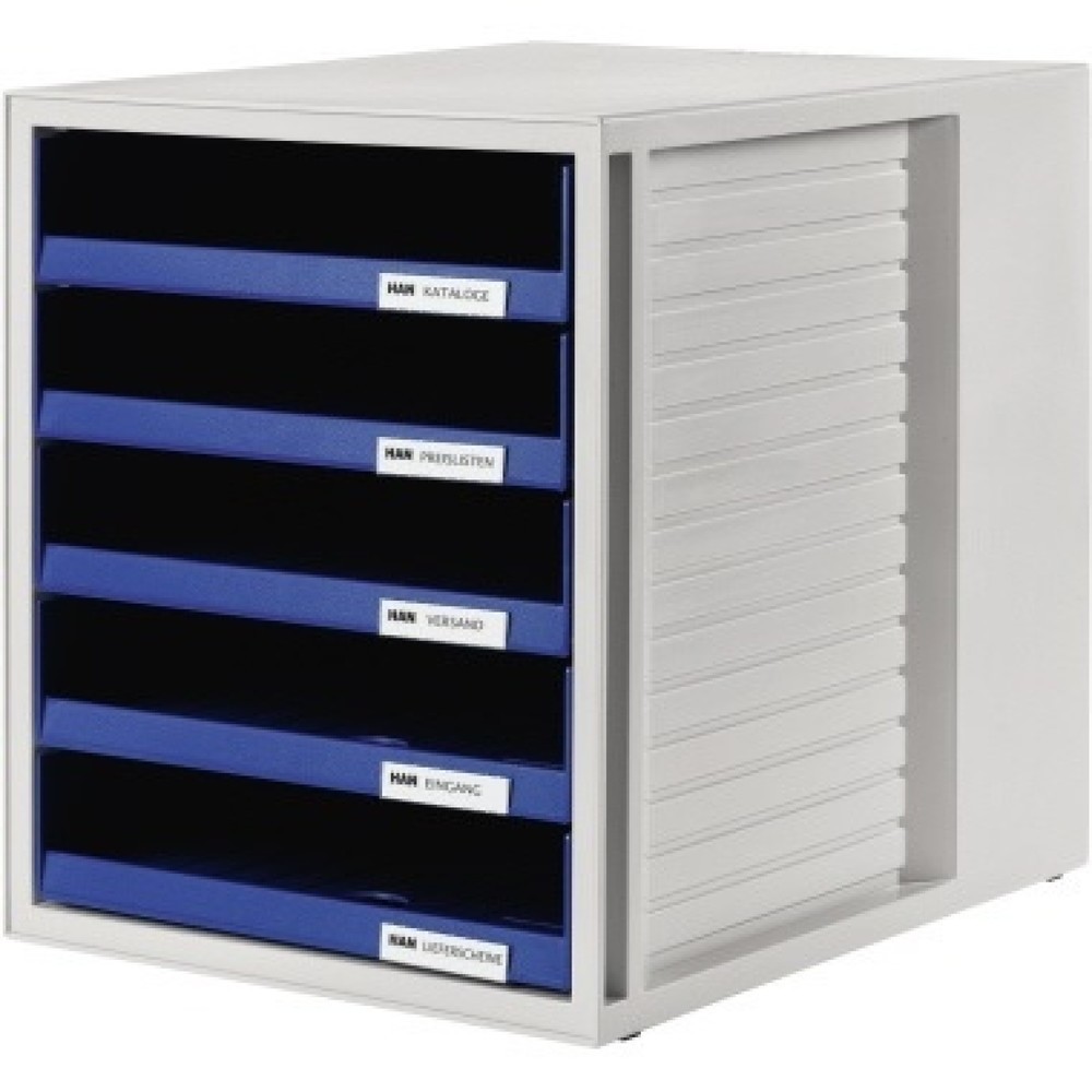 Produktabbildung: HAN Schubladenbox 1401-14 DIN A4 5Schubfächer PS blau/lichtgrau