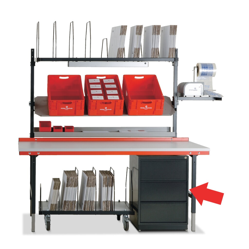 Produktabbildung: Schubladenschrank für Rocholz Packtisch-System, 3 Schubladen