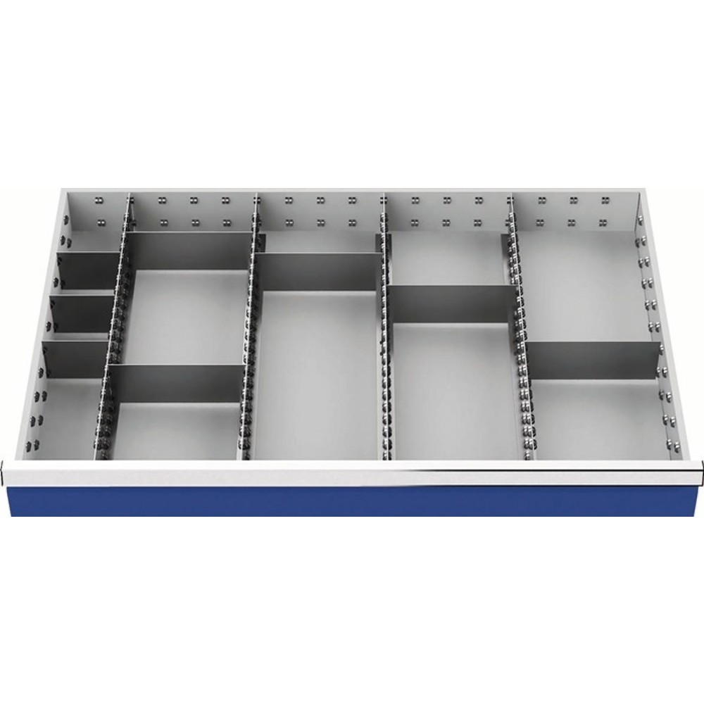 Produktabbildung: Schubladenunterteilungsmaterial, 4 Längs-/8 Querteiler, Fronthöhe 100 - 125 mm