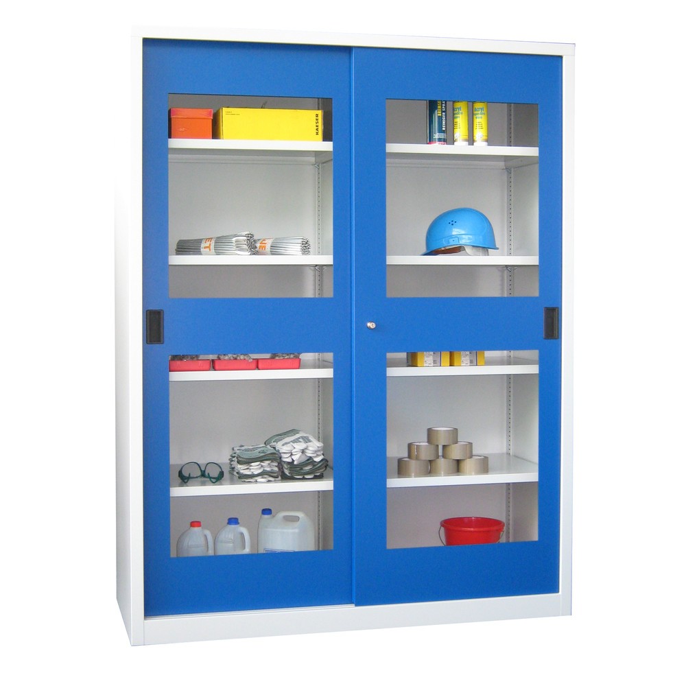 Productafbeelding nr. 2: Schuifdeurkast PAVOY met kijkvensters, 8 legborden + scheidingswand, hxbxd 1.950 x 1.500 x 600 mm, lichtgrijs, lichtgrijs