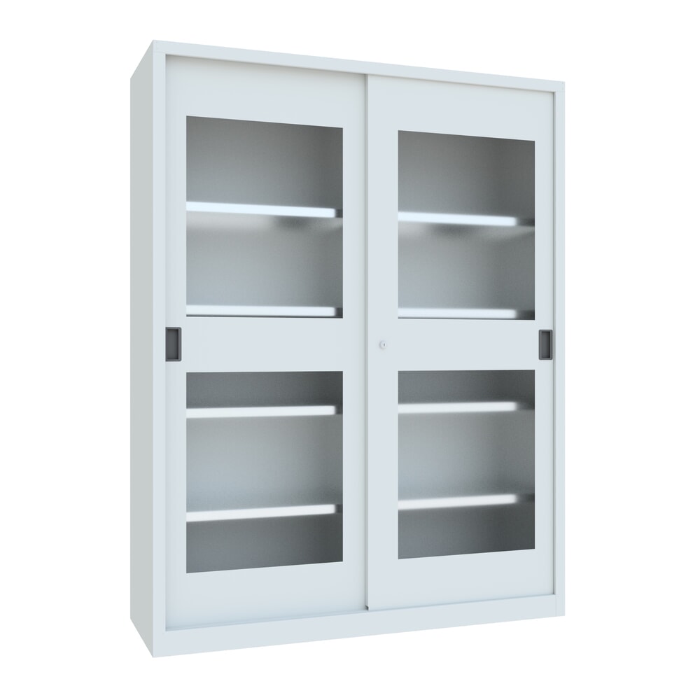 Product afbeelding: Schuifdeurkast PAVOY met kijkvensters, 8 legborden + scheidingswand, hxbxd 1.950 x 1.500 x 500 mm, lichtgrijs, lichtgrijs