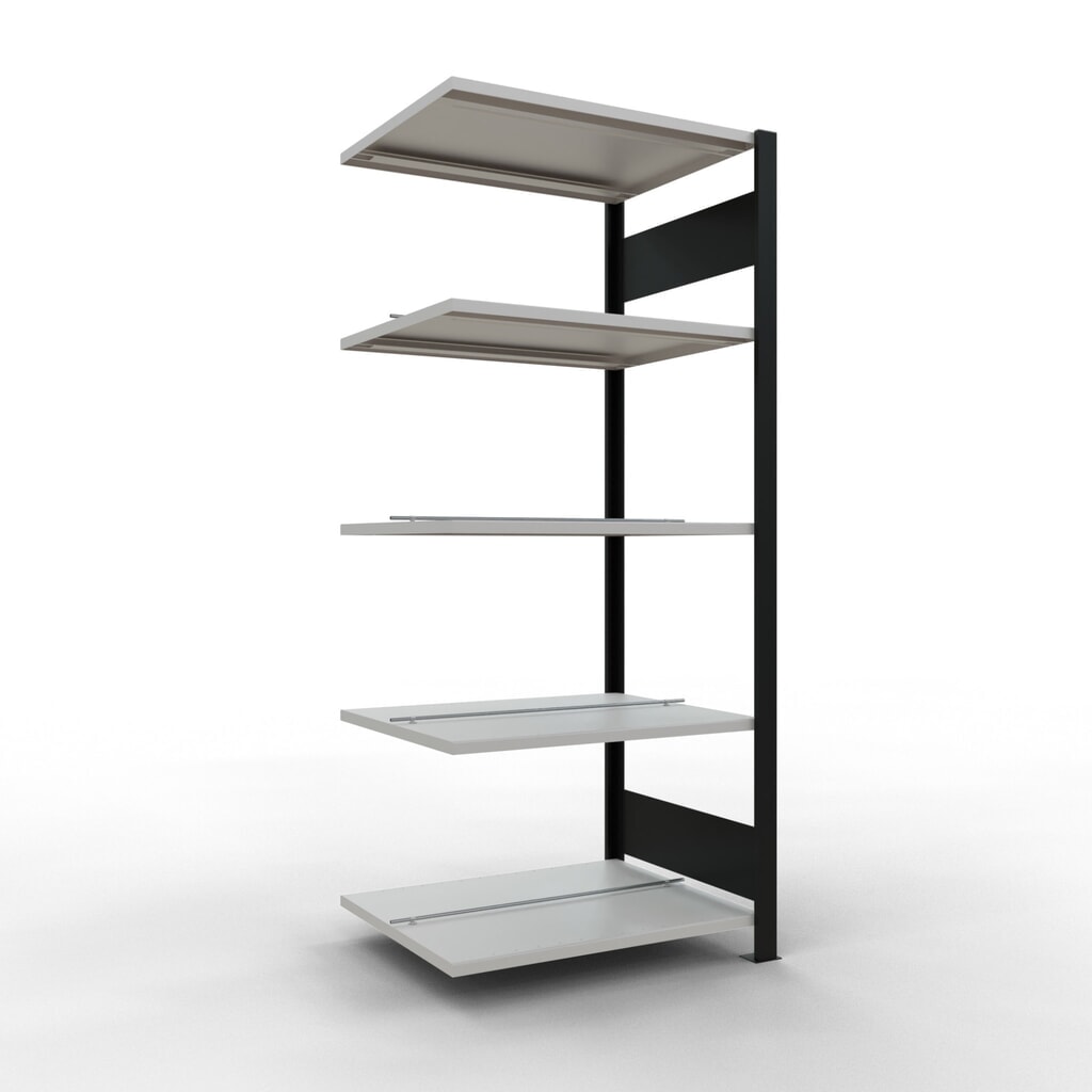 SCHULTE Aktenregal AF, doppelseitig, mit Mittelanschlägen, FL 150 kg, schwarz, HxBxT 1.800 x 750 x 600 mm Produktabbildung: SCHULTE Aktenregal AF, doppelseitig, mit Mittelanschlägen, FL 150 kg, schwarz, HxBxT 1.800 x 750 x 600 mm