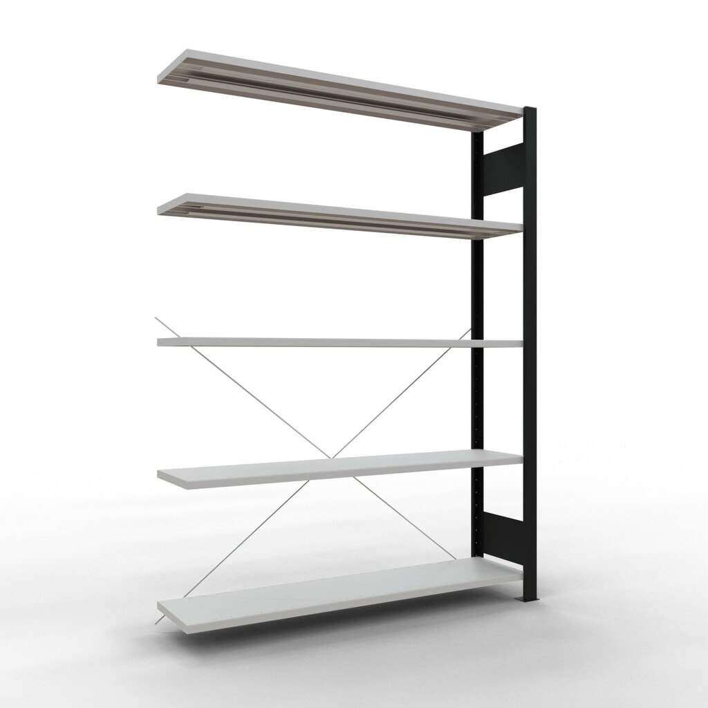 SCHULTE Aktenregal AF, einseitig, ohne Endanschläge, FL 85 kg, schwarz, HxBxT 1.800 x 1.300 x 300 mm Produktabbildung: SCHULTE Aktenregal AF, einseitig, ohne Endanschläge, FL 85 kg, schwarz, HxBxT 1.800 x 1.300 x 300 mm