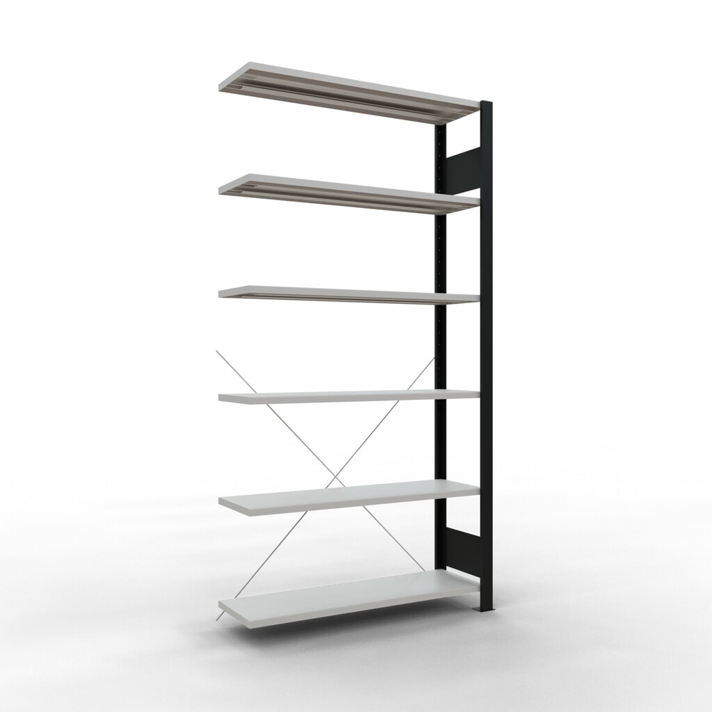 Produktabbildung: SCHULTE Aktenregal AF, einseitig, ohne Endanschläge, FL 85 kg, schwarz, HxBxT 2.000 x 1.000 x 300 mm