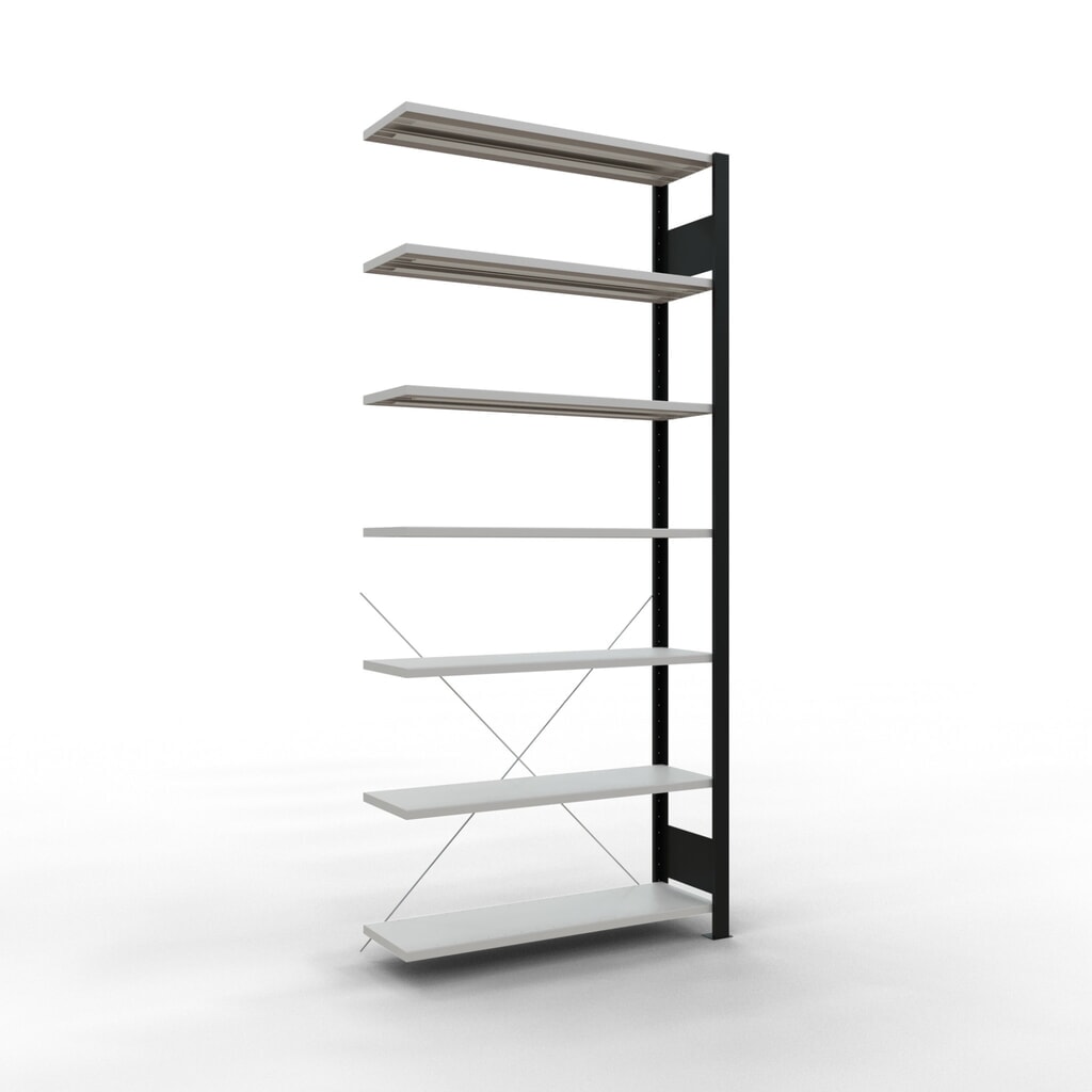 Produktabbildung: SCHULTE Aktenregal AF, einseitig, ohne Endanschläge, FL 85 kg, schwarz, HxBxT 2.300 x 1.000 x 300 mm
