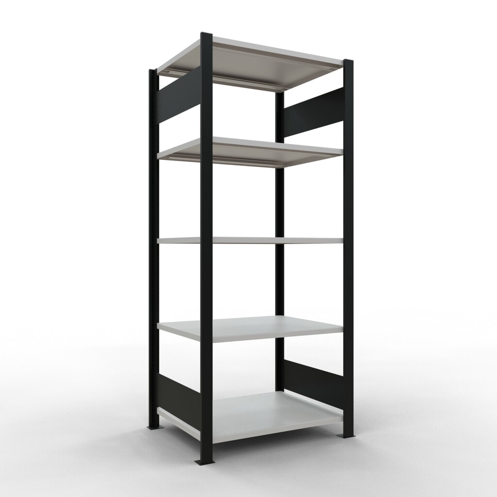 SCHULTE Aktenregal GF, doppelseitig, ohne Mittelanschläge, FL 150 kg, schwarz, HxBxT 1.800 x 750 x 600 mm Produktabbildung: SCHULTE Aktenregal GF, doppelseitig, ohne Mittelanschläge, FL 150 kg, schwarz, HxBxT 1.800 x 750 x 600 mm