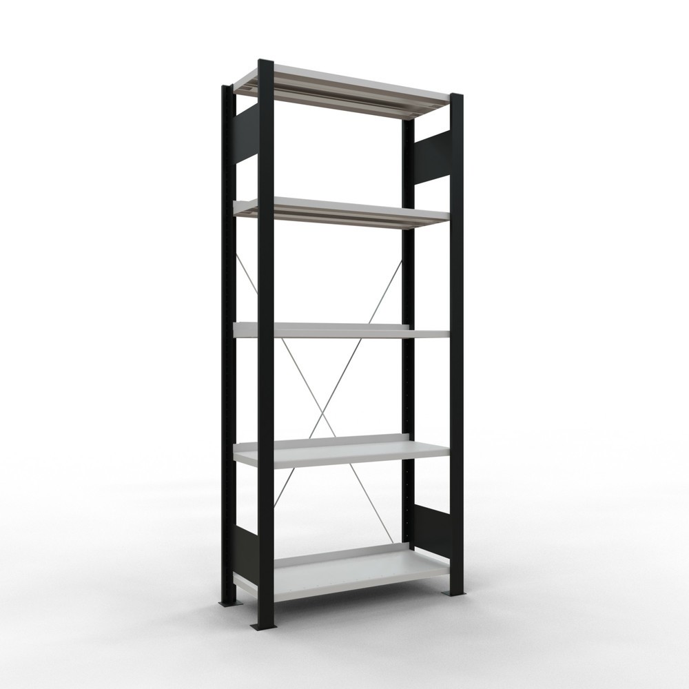 Produktabbildung: SCHULTE Aktenregal GF, einseitig, mit Endanschlägen, FL 85 kg, schwarz, HxBxT 1.800 x 750 x 300 mm