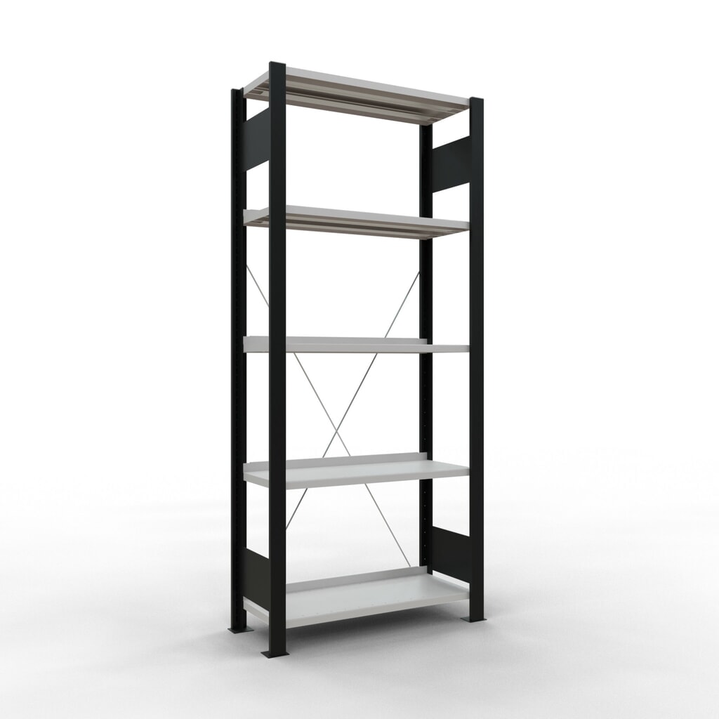 SCHULTE Aktenregal GF, einseitig, mit Endanschlägen, FL 85 kg, schwarz, HxBxT 1.800 x 750 x 300 mm Produktabbildung: SCHULTE Aktenregal GF, einseitig, mit Endanschlägen, FL 85 kg, schwarz, HxBxT 1.800 x 750 x 300 mm