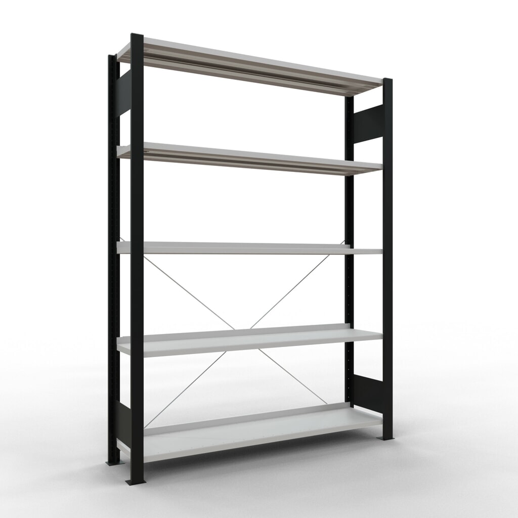 Produktabbildung: SCHULTE Aktenregal GF, einseitig, mit Endanschlägen, FL 85 kg, schwarz, HxBxT 1.800 x 1.300 x 300 mm