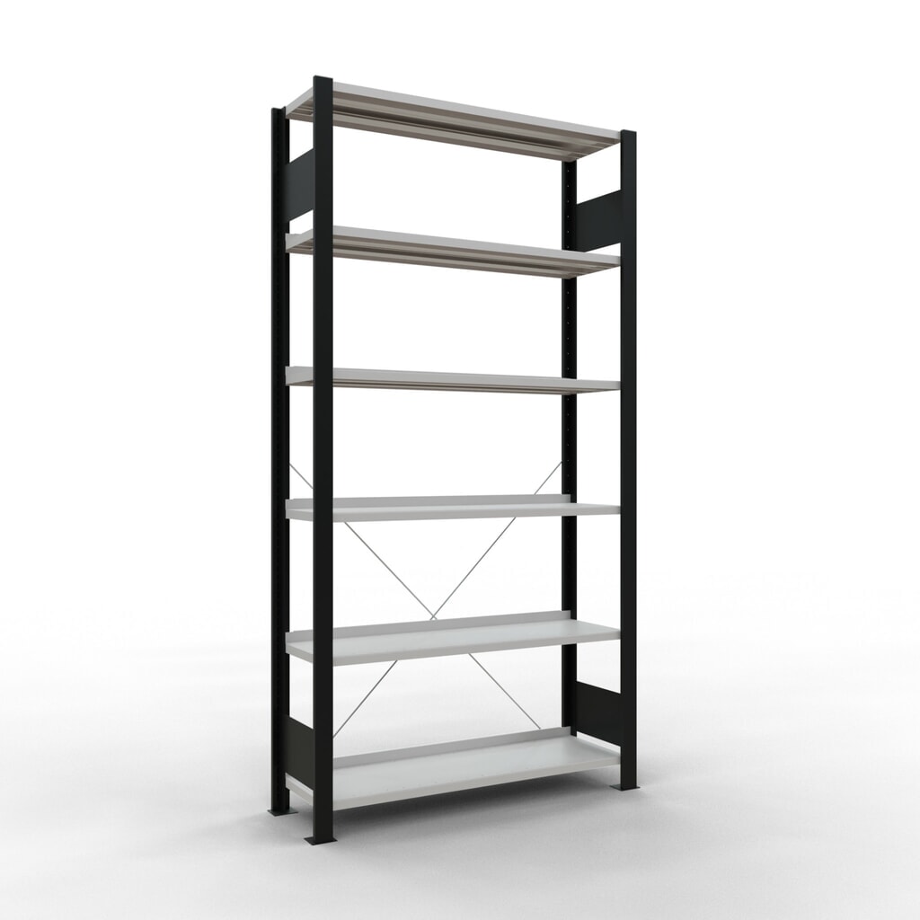 Produktabbildung: SCHULTE Aktenregal GF, einseitig, mit Endanschlägen, FL 85 kg, schwarz, HxBxT 2.000 x 1.000 x 300 mm