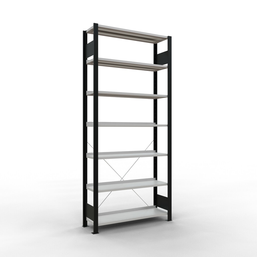 Produktabbildung: SCHULTE Aktenregal GF, einseitig, mit Endanschlägen, FL 85 kg, schwarz, HxBxT 2.300 x 1.000 x 300 mm