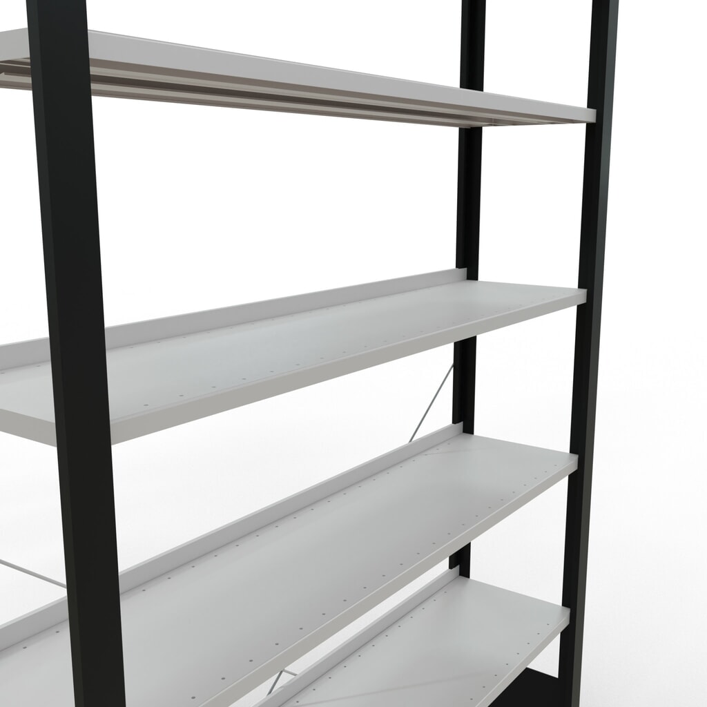 SCHULTE Aktenregal GF, einseitig, mit Endanschlägen, FL 85 kg, schwarz, HxBxT 2.300 x 1.300 x 300 mm Produktabbildung Nr. 4: SCHULTE Aktenregal GF, einseitig, mit Endanschlägen, FL 85 kg, schwarz, HxBxT 2.300 x 1.300 x 300 mm