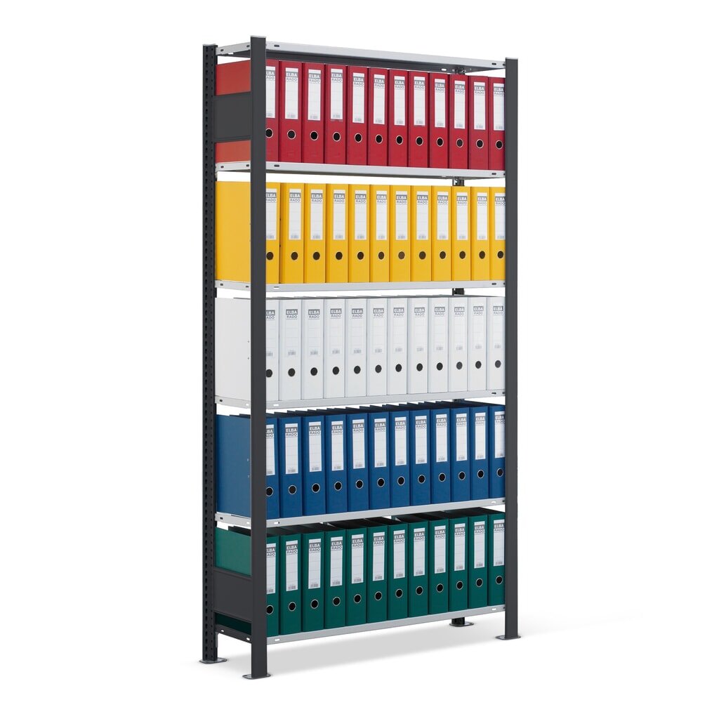 Produktabbildung: SCHULTE Aktenregal GF, einseitig, mit Endanschlägen, FL 85 kg, schwarz, HxBxT 2.300 x 750 x 300 mm
