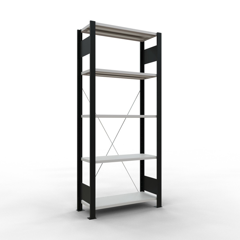 Produktabbildung: SCHULTE Aktenregal GF, einseitig, ohne Endanschläge, FL 85 kg, schwarz, HxBxT 1.800 x 750 x 300 mm