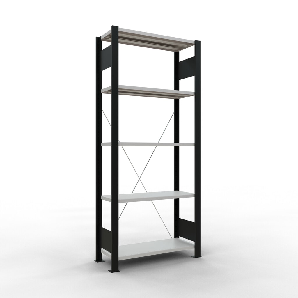 Produktabbildung: SCHULTE Aktenregal GF, einseitig, ohne Endanschläge, FL 85 kg, schwarz, HxBxT 1.800 x 750 x 300 mm
