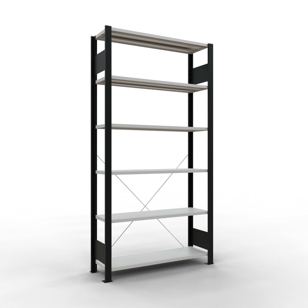 Produktabbildung: SCHULTE Aktenregal GF, einseitig, ohne Endanschläge, FL 85 kg, schwarz, HxBxT 2.000 x 1.000 x 300 mm