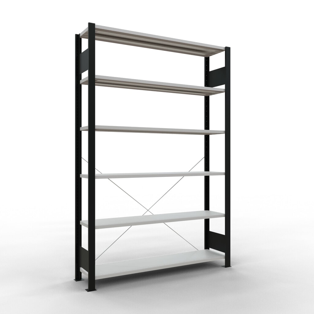 Produktabbildung: SCHULTE Aktenregal GF, einseitig, ohne Endanschläge, FL 85 kg, schwarz, HxBxT 2.000 x 1.300 x 300 mm