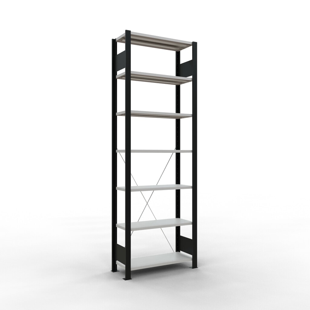 SCHULTE Aktenregal GF, einseitig, ohne Endanschläge, FL 85 kg, schwarz, HxBxT, 2.300 x 750 x 300 mm Produktabbildung: SCHULTE Aktenregal GF, einseitig, ohne Endanschläge, FL 85 kg, schwarz, HxBxT, 2.300 x 750 x 300 mm